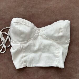Zara White Bustier Top w/ Lace Up Back Zara White Linen Bustier